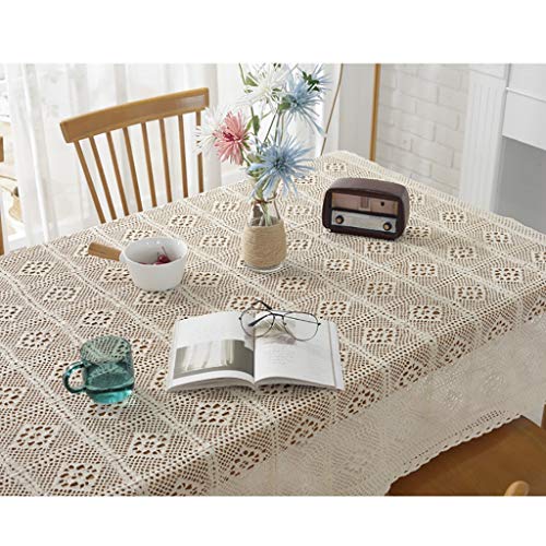 Nappe au crochet coton blanc rectangle lavable pour protéger table en bois