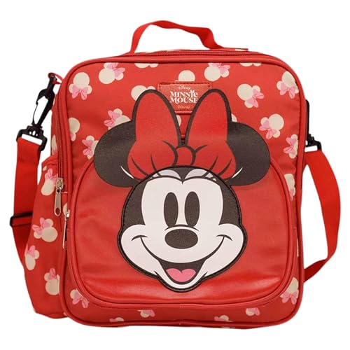 Zonacriativa - Mochila Lancheira Minnie Mouse Disney | Compartimento principal térmico, alça transversal removível e bolso para garrafa | Lanches frescos]
