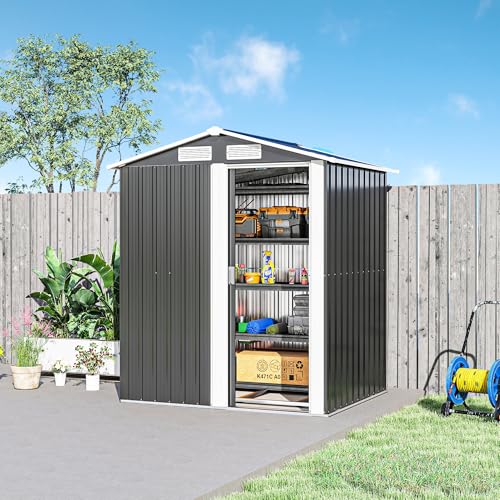 Outsunny 5Ft X 4Ft Garden Shed, Metal Tool Storage Shed With Sliding Door, Sloped Roof And Foundation Kit For Garden, Patio, Grey - 9