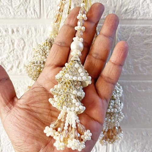 Image of Adikala Craft Store Handmade Ethnic Latkan Tassel Set of 2 for Saree Pallu, Blouse, Suits, Dupatta, Lehenga Decor (Silver 3Layer)