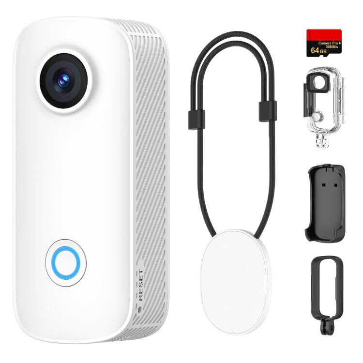Image of SJCAM C100PRO 4K Thumb Body Camera Standard Combo,2.5H Power,32g Light-Weight POV Camera with EIS stablization,Magnetic Wearable Action Cam for Travel,30m Waterproof Underwater,White
