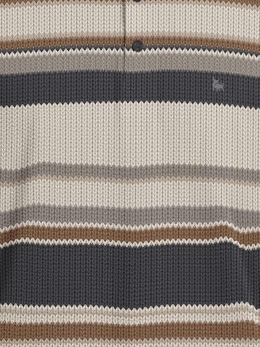 Image of BULLMER Striped Textured Printed Polo Neck Fullsleeve T-Shirt with Rib for Men
