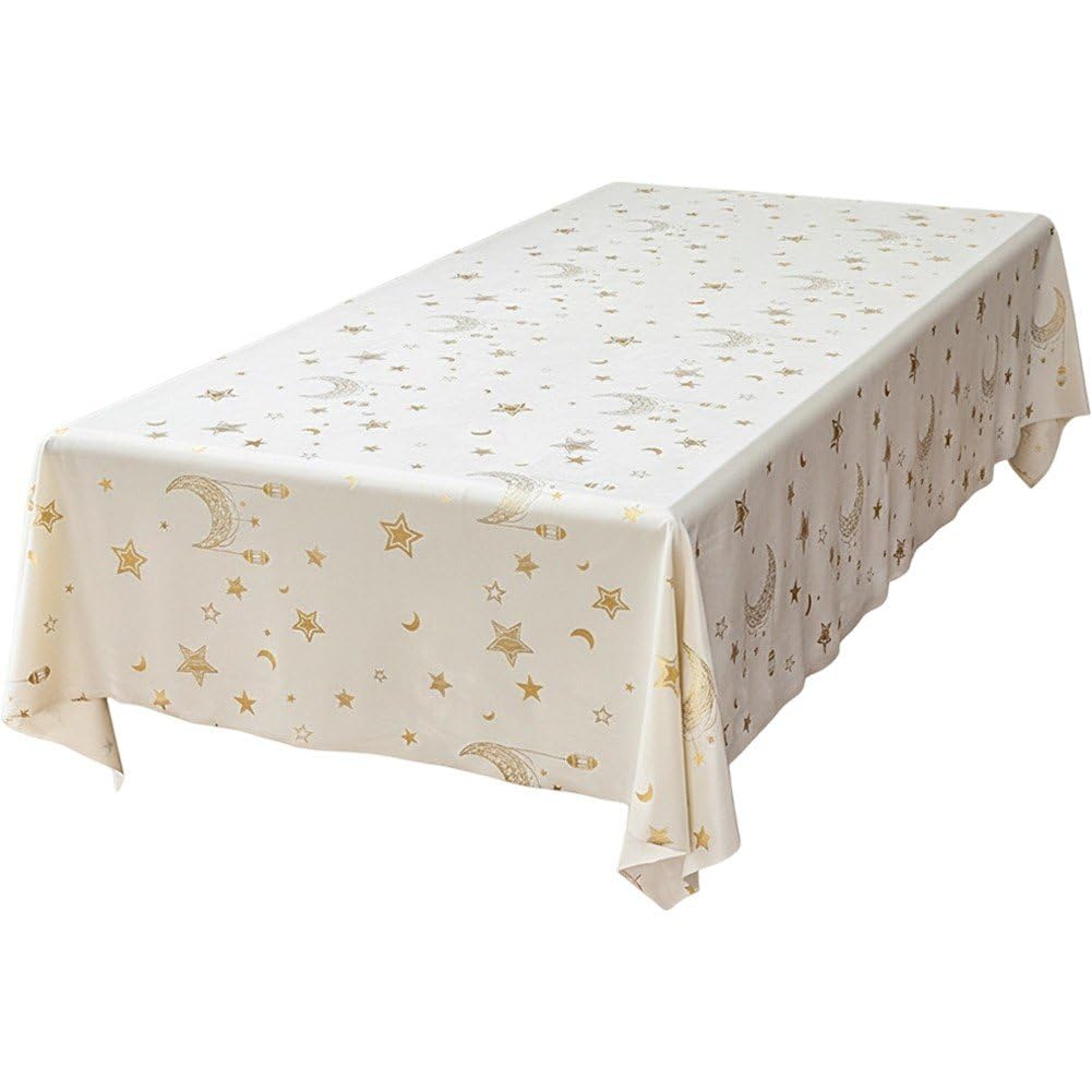 Hrippy White Eid Mubarak Tablecloths, Ramadan Table Cover Tablecloth, Ramadan Mubarak Party Table Cover, Moon Star Tablecover