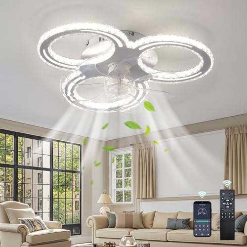 LASANYA 52CM Lámpara Ventilador Techo Con Luz Control Remoto/APP LED Dimmable Plafon Ventilador Techo 6 Velocidades Moderno Ventiladores De Techo Silencioso Reversible Motor DC Para Dormitorio Salón