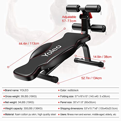 YOLEO Adjustable Weight Bench - Foldable Workout AB Bench for Home Gym, Incline/Decline/Flat Perfect for Bench Press, Sit-ups, Leg Lifts, Full Body Fitness