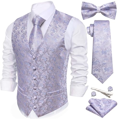 Image of Barry.Wang Men's Suit Vest Tie Bowtie Set Formal Silk Paisley Waistcoat Hanky Cufflinks Lapel Pin Set Wedding Party 7PCS