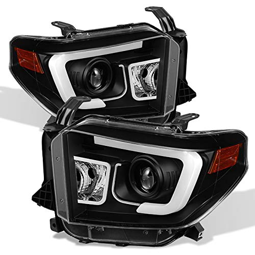 AKKON - For 2014-2017 Tundra Pickup Black Bezel 3D DRL Daylight LED Strip Projector Headlights Front Lamps Pair