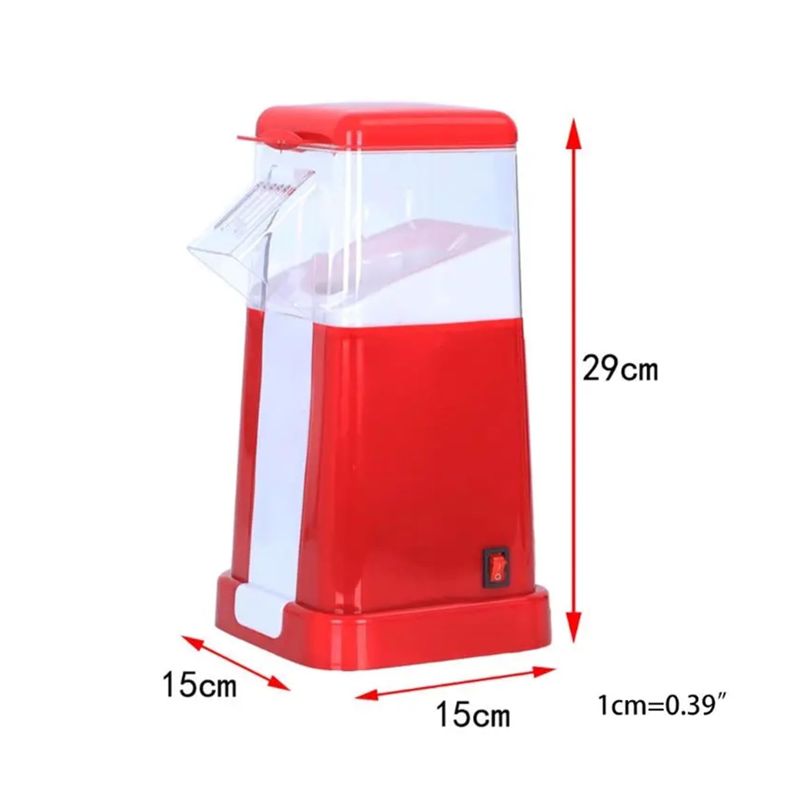 Máquina de palomitas maíz aire caliente, máquina eléctrica 1200W, rápidas con tapa superior for fiesta familiar en casa (rojo) Máquina de palomitas