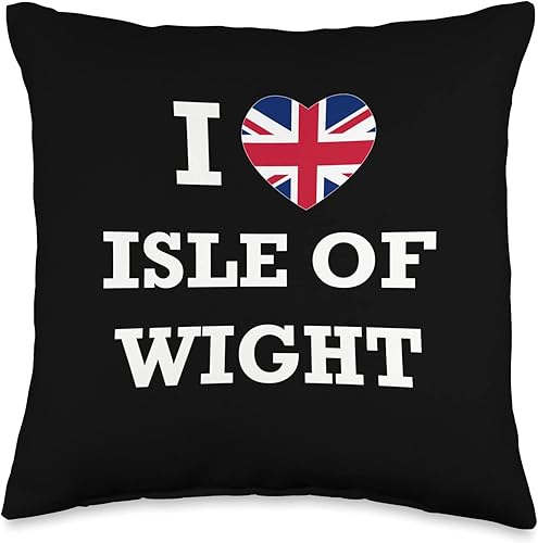 English Towns Cities Counties Home Town Nostalgia I Love The Isle of Wight - Almohada inglesa con diseño de corazón y bandera de Reino Unido, 16 x