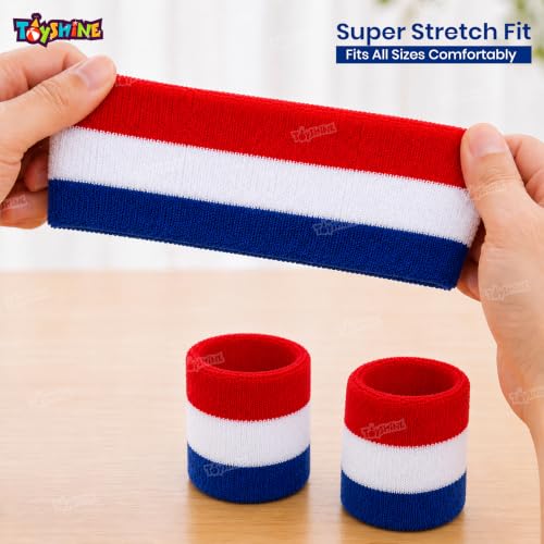 Image of Toyshine 3 Pieces Sweatbands Set, Includes Sports Headband and Wrist Sweatbands Striped Sweat Band for Athletic Men and Women SSTP
