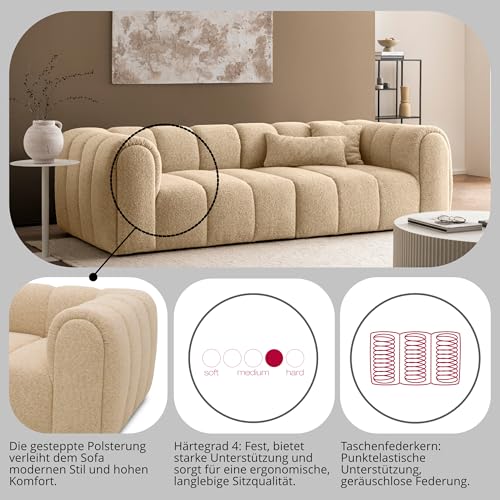 DOMO. collection Sofa Salto, 3-Sitzer Bigsofa mit Taschenfederkern, 3er Couch, Modulsofa, Polstergarnitur, 118 x 254 x 69 cm (BxTxH), beige – Bild 7