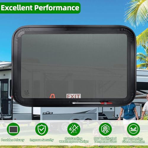 Image of RV Exit Windows,36 inchW x 22 inchH RV Emergency Exit Windows for Cargo Trailer | Camper Cargo Trailer Window Replacement w /Net Screen and Trim Ring,Fit 1 inch or 1-1 /2 inch Thick Wall,Allow Error 1 /16 inch,DOT Approved