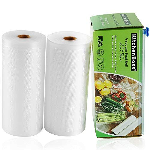Vacuum Sealer Rolls - KitchenBoss 2 Rolls 20 x 1500cm Food Savers Roll Bags with Cutter-Box, Heavy Duty Food Storage Sealing Bags Fit for Vacuum Sealer and Sous Vide (2 Rolls 20 x 1500cm)