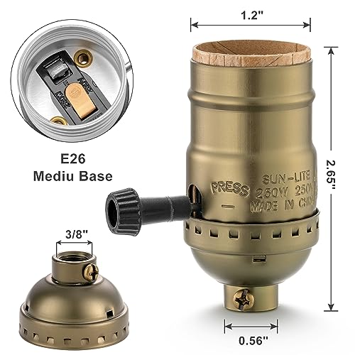 Sixzoonm LS-04 3 Way Lamp Socket Replacement, E26 Threaded Base, Turn Knob For Low-Medium-High Light Settings, Lamp Parts For Table And Floor Lamps Repair, Light Socket With Lamp Switch Kit thumb #2