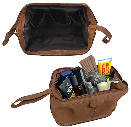 Rustic Town Genuine Leather Travel Cosmetic Bag - Hygiene Organizer Dopp Kit (Brown) #TOP3
