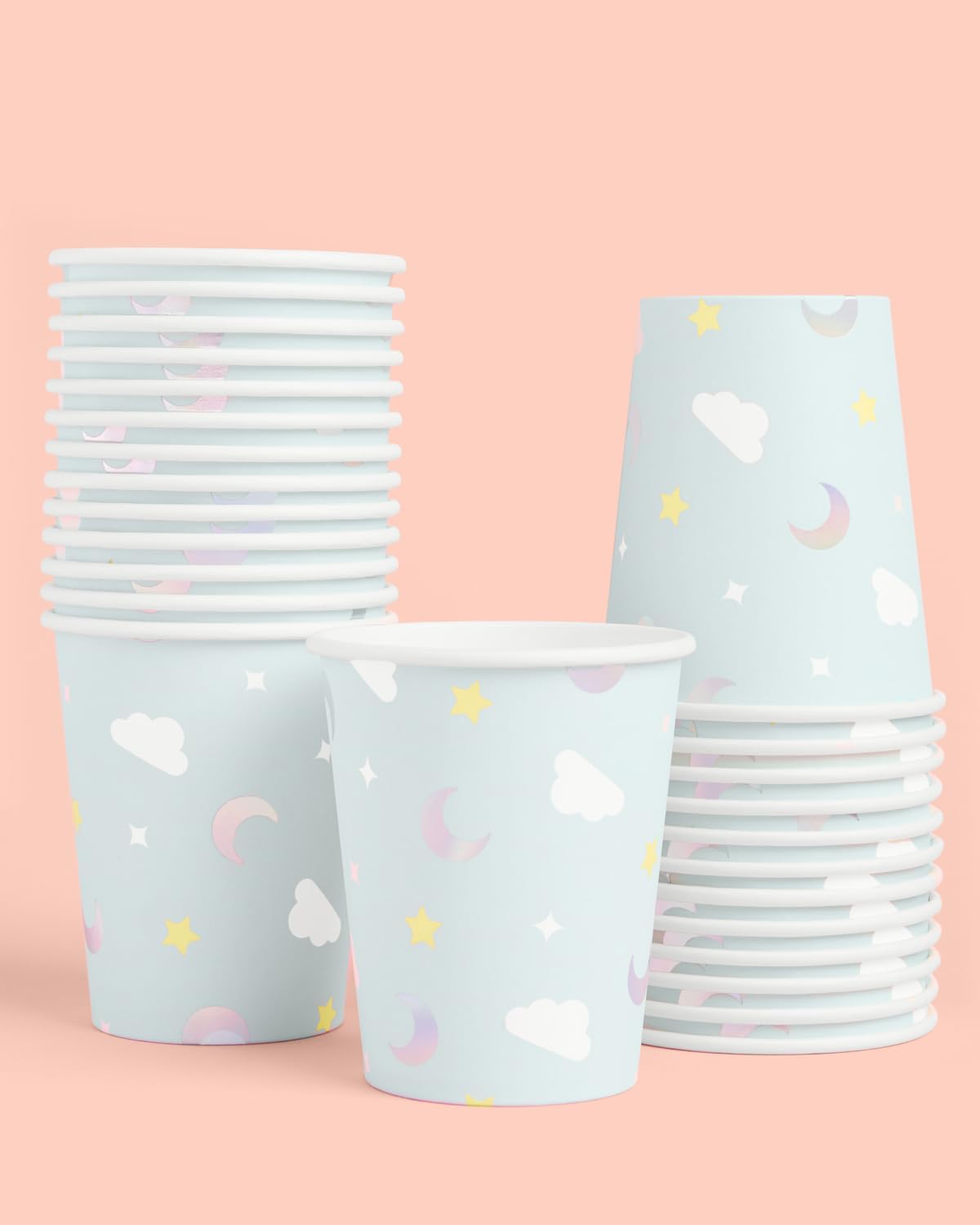 xo, Fetti Over the Moon Blue Paper Cups - 50 Disposable 9 oz Cups | Baby Shower Drinkware, Kids Birthday Tablescape, Gender Reveal Party, Mom to Be Dinner Setting, Bday Decor