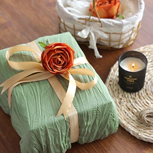 image for Fixwal Sage Green Gauze Table Runner, 160in Boho Cheesecloth Table Run