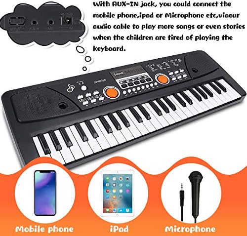 Kids Keyboard 49-Key Kids Piano Keyboard with Microphone Multi-Function Piano for Kids Birthday Gift 20.86 Inch (Black) (49keys) 5 518vQVIOgCL. AC