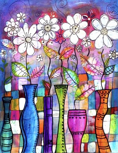 Qijinn Pintar por Numeros Adultos,sin Marco Jarrón de flores de colores DIY Kit de Pintura Al óLeo de Lienzo con 3 Pinceles,Pigmento Acrílico Manualidades Hogar Decoración Paint by Numbers 50x65 cm