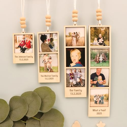 Adorno de tira de fotos personalizable, adorno de madera para fotos, adornos de madera, decoración de árbol de Navidad, decoración de marco de fotos