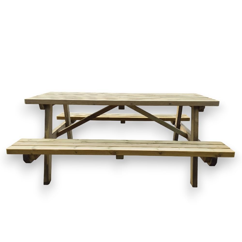 SUNWOOD Table pique-nique en bois professionnel, épaisseur 44 mm, 180 x 165 cm, pin de Suède imprégné de classe IV, mobilier urbain et jardin, robustesse maximale, 100 % fabriqué en Italie