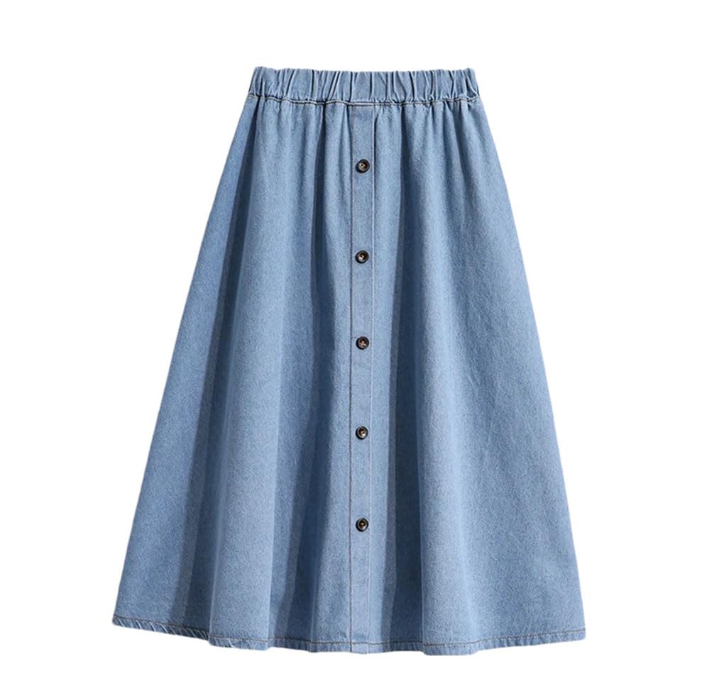 HXZASFG Winter-Damen-Jeansröcke, einreihige Midi-Röcke mit Taschen, elastischer Taillen-Jeansrock