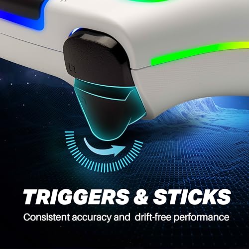 Image of Nitho NOVA RGB Wired Controller for PS5, PS4, PC, Mac, Android & Steam Deck, Gamepad with Hall Effect Triggers, Programmable Buttons, Motion Sensor, Touchpad, Compatible with PS5 Pro /Slim - White