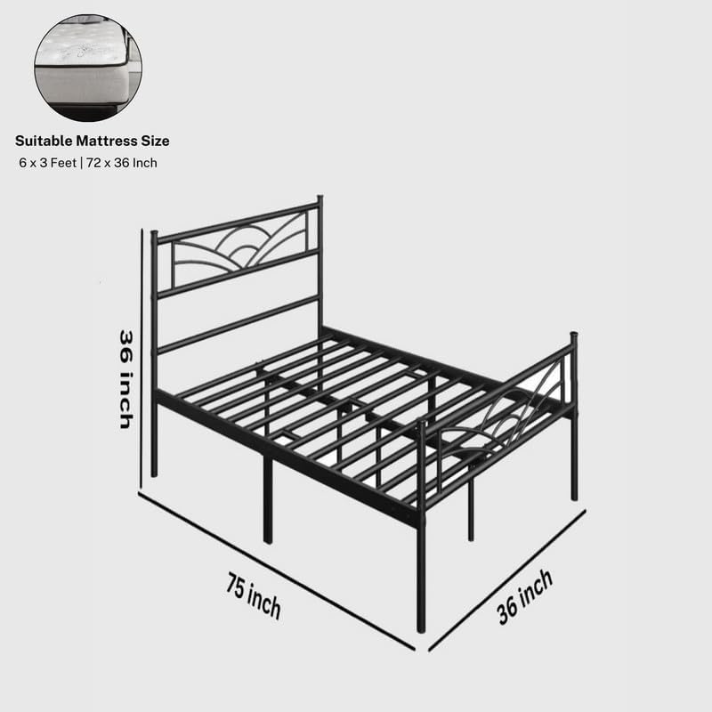 Image of Noah Extra Single Size Bed Frame Without Mattress (Aiden) - Durable and Sturdy Design, Ideal for Bedrooms, Guest Rooms, Small Spaces - Easy Assembly, Modern Style