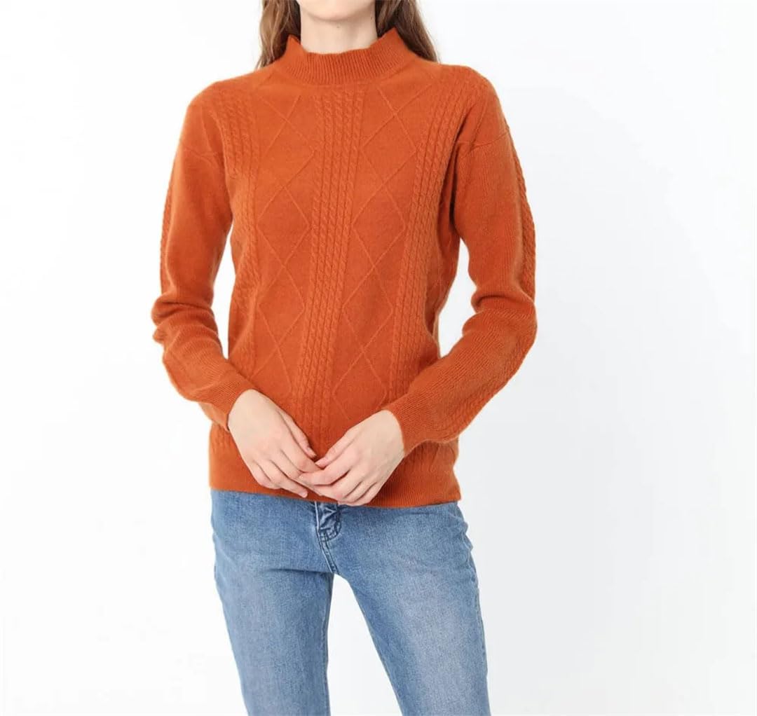 Vogrtcc Maglione da Donna in Cashmere Intrecciato Autunno Inverno, Camicia con Fondo Lavorato A Maglia, Pullover A Collo Mezzo Alto, Addensato E Allentato