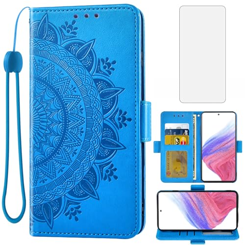Housse portefeuille Samsung Galaxy A53 5G avec dragonne amovible et vitre de protection