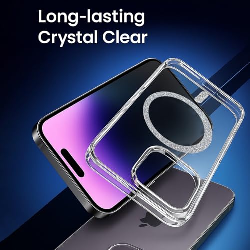Image of AIBEX Back Cover Case Compatible with iPhone 14 Pro Max | Glitter Ring Cute Shiny Colorful Bling Case (Compatible with Magsafe) | Transparent PC+TPU Glossy Shiny Cover for Girls & Women - Silver