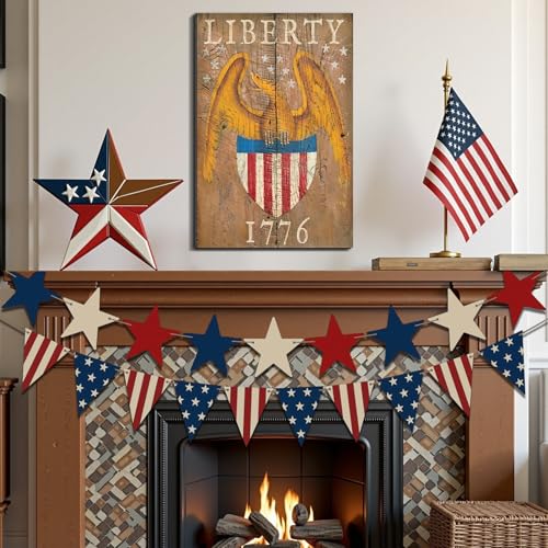 Image of Framed Liberty 1776 Bald Eagle Wall Art, Patriotic Vintage Canvas Art Pictures, USA Flag Wall Decor, Made in USA Ready to Hang for Office Man Cave