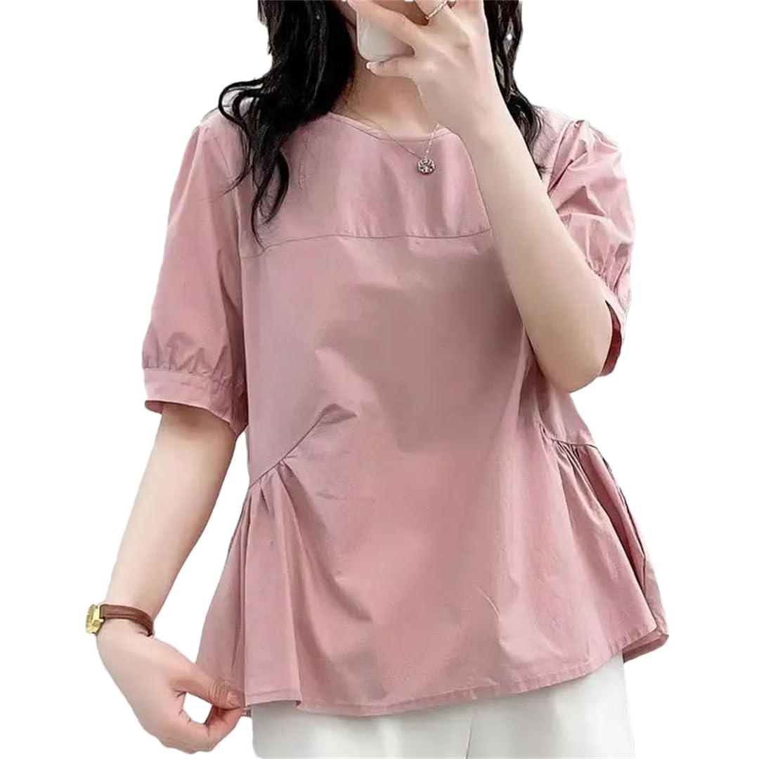 Camicia estiva da donna a maniche corte a maniche corte alla moda tinta unita