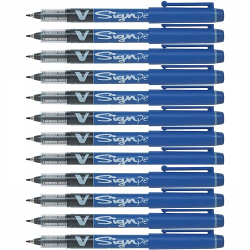Pilot V-Sign Bold 2.0mm Tip Width 0.6mm Line Width Fineliner Pen (Blue) Pack of 12 Pens