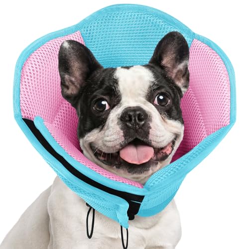 Image of AOFITEE Dog Cone - Soft Cone for Dogs to Stop Licking After Surgery, Foldable Small Dog Cone Collar, Adjustable Cones for Dogs for Wound Healing, Elizabethan Pet E-Collar, BluePink Small