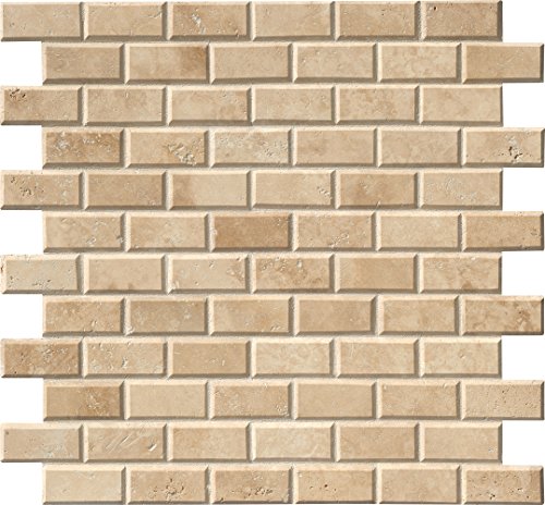 MSI Tuscany Ivory Honed Beveled Travertine Subway Tile for Kitchen Backsplash, Wall Tile for Bathroom, Accent Wall Tile, Shower Wall Tile,12 in. x 12 in. Mesh-Mounted Mosaic Tile, (10 sq. ft.)