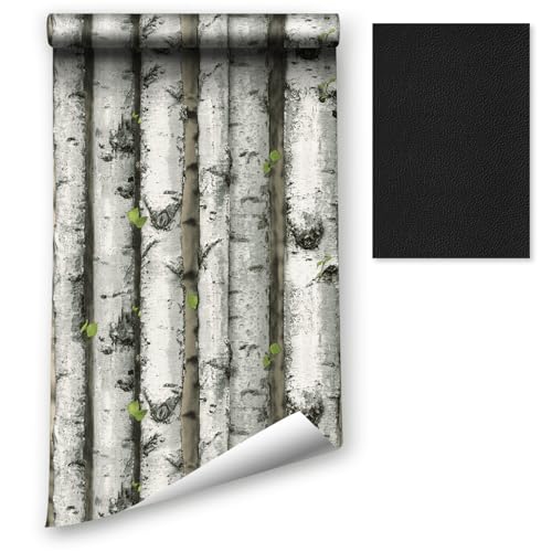 LZH-LP Papel pintado autoadhesivo de contacto con bosque de abedules, película de vinilo extraíble, revestimiento de muebles de pared con parche de reparación de cuero para sofá de cuero