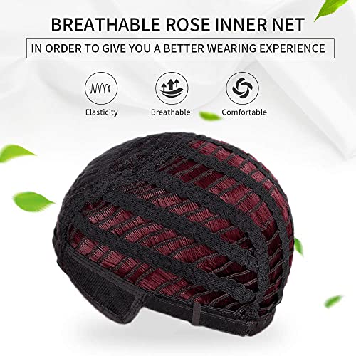 Nnzes Bob Curly Wig Synthetic Short Wine Red Wig With Bangs Natural Looking Heat Resistant Fiber Hair For Women #TOP4