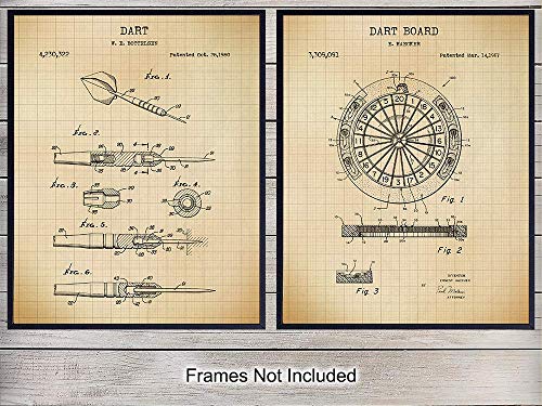 Dart Board Patent Art Prints - Vintage Wall Art Poster Set - Chic