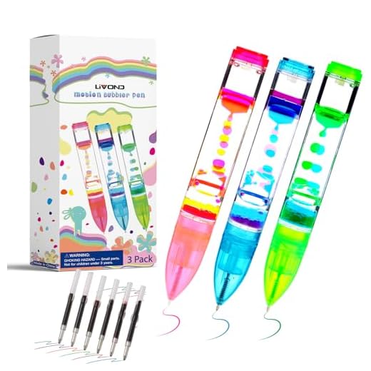 Livond Liquid Timer Pen - Retractable Ballpoint Pen with Colorful Moving Bubbles & Droplets - Relaxing Calming Fidget Sensory Writing Toy for Kids & Adults - Stress Relief - 3-Pack (Red, Green, Blue)