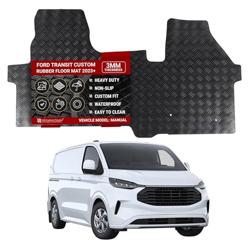 Ford Transit Custom Floor Mats Tailored Van Mats with Rubber Waterproof Protection Suitable for All Weather to Fit Manual Transmission 2023 Onwards by UK Custom Covers (3mm Manual)