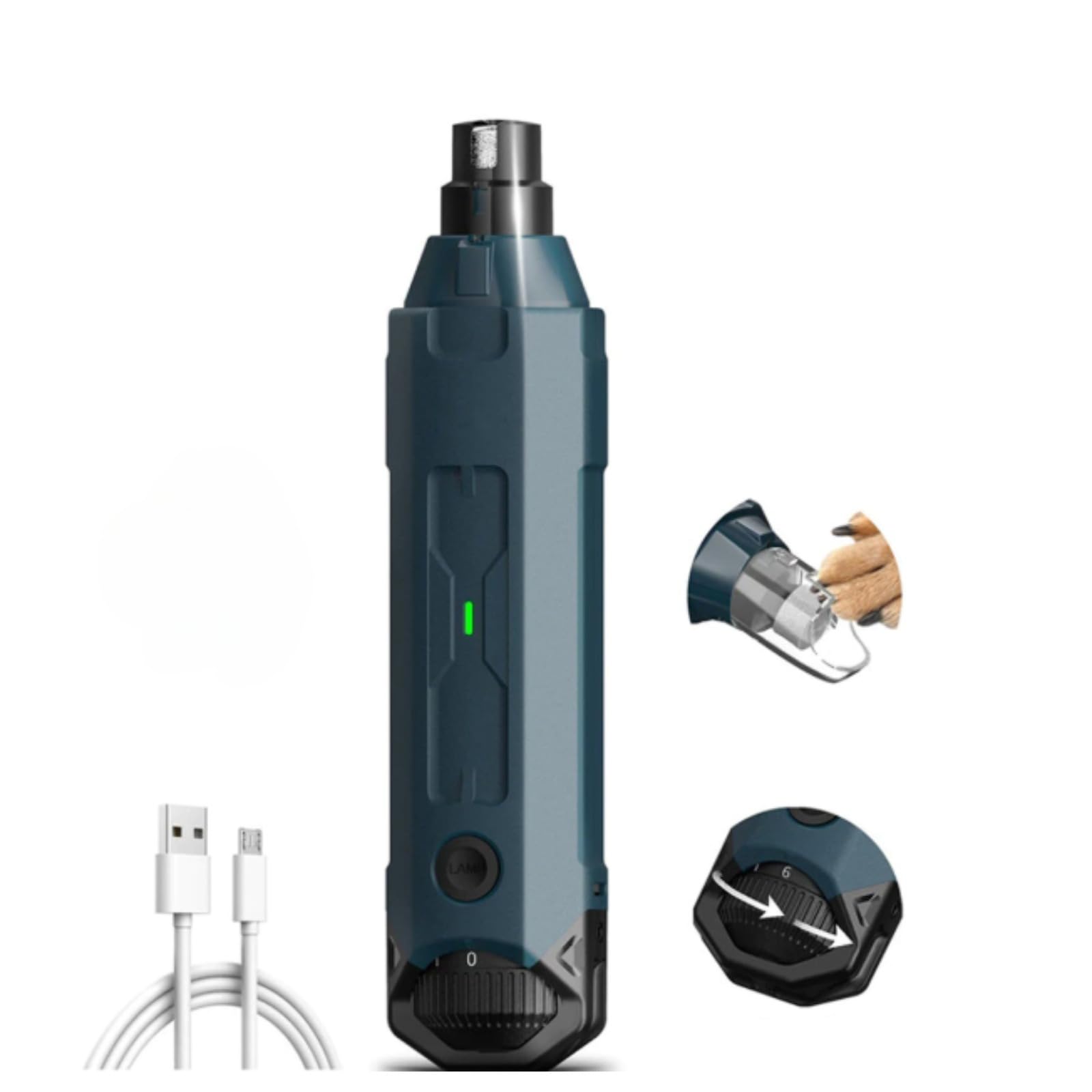 SWZEC Quiet Rechargeable Dog Nail Grinder - LED Lights & Breed-Specific Ports (Blue)