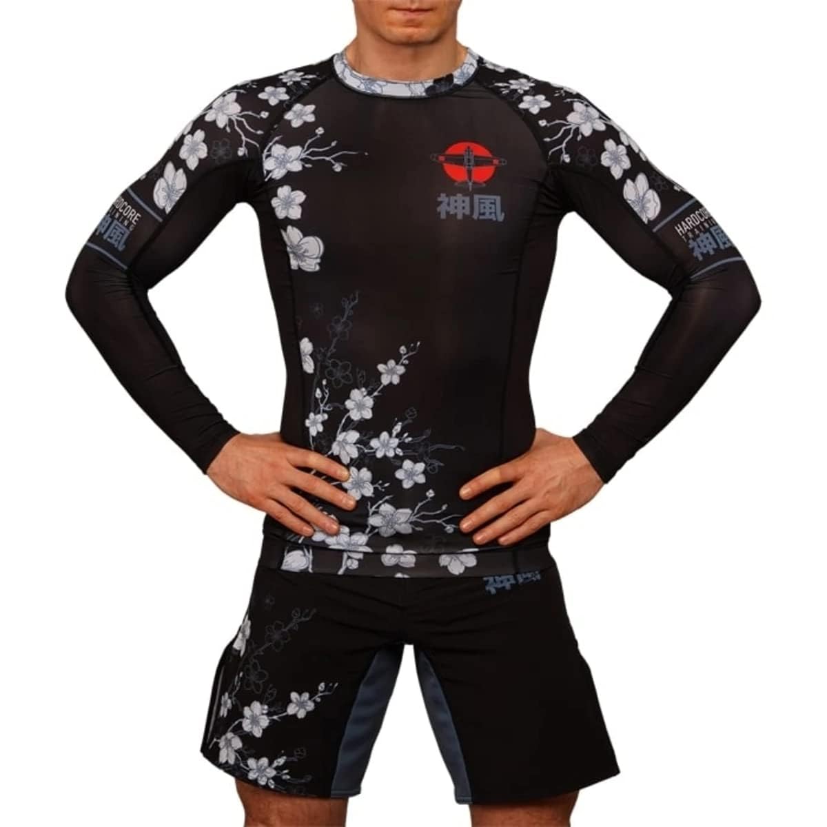 Hardcore Training Rash Guard Mężczyźni Kompresja Koszulka Długi Rękaw BJJ MMA No-Gi Obcisła Grappling Boks (DE/NL/SE/PL, Alfa, 5XL, Regularny, Regularny, czarny/szary/czerwony)