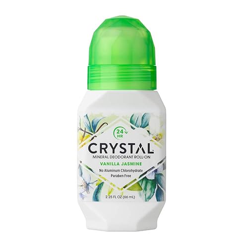 Crystal- Desodorante mineral Roll-On manzanilla y té verde, jazmín vainilla, paquete de de 4