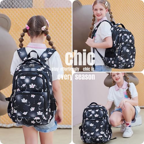 Image of Leaper Stylish Floral Travel Backpack for Women Laptop Backpack Water-Resistant Bookbags College Bags Fits 15.6 Inch Laptop Black
