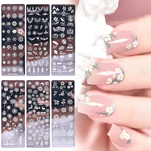 6 Pièces Tampons Ongles, Estampage D'art D'ongle, Nail Art Stamp Modèle, Thème Floral, pour La Décoration De Bricolage Des Ongles, Les Cadeaux D'anniversaire, Les Filles Cover