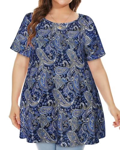 Image of JOELLYUS Plus Size Tops for Women Tunic Floral Casual Short Sleeves T Shirts Flowy Blouses 2026