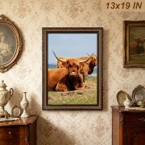 Image of Black 13x19 Picture Frame Wood Vintage Picture Frames Antique | Real Glass, Easy Photo Changes, Wall Hanging