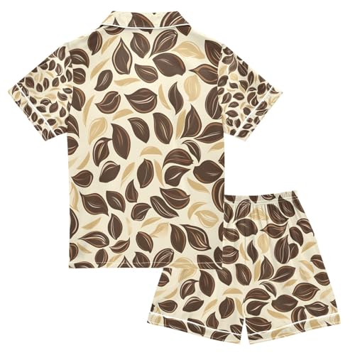 senya Coffee Leaves Satin Summer Pajama Sets Silk Short Sleeve Button Down Sleepwear2