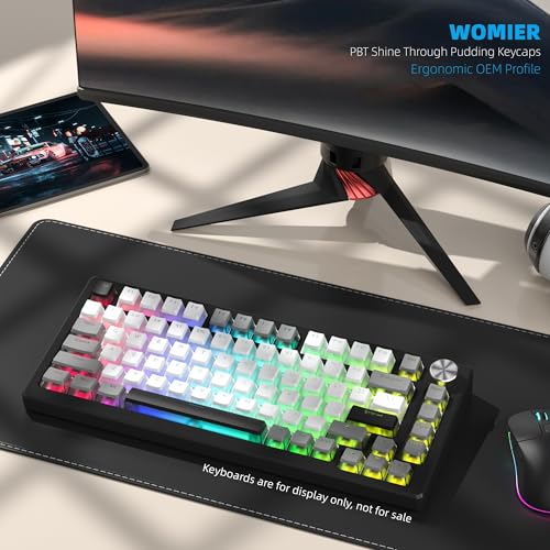 Image of Womier PBT Shine Through Keycaps for Mechanical Keyboard, Pudding Keycaps | Keycaps 60% 75% 100% Keyboard 143 Keys,Custom Keycap Set OEM Profile for Gateron Cherry MX Switches,Gray White-Only Key caps